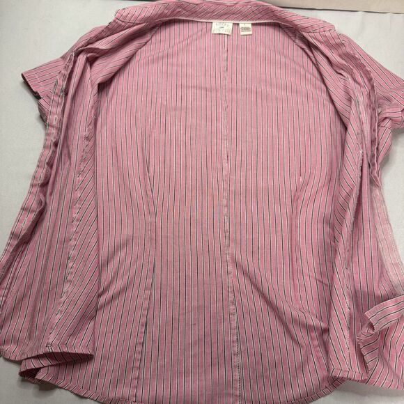 Riders by Lee Button Front Blouse Women’s Size L Pink Stripe Short Sleeve - Picture 8 of 9